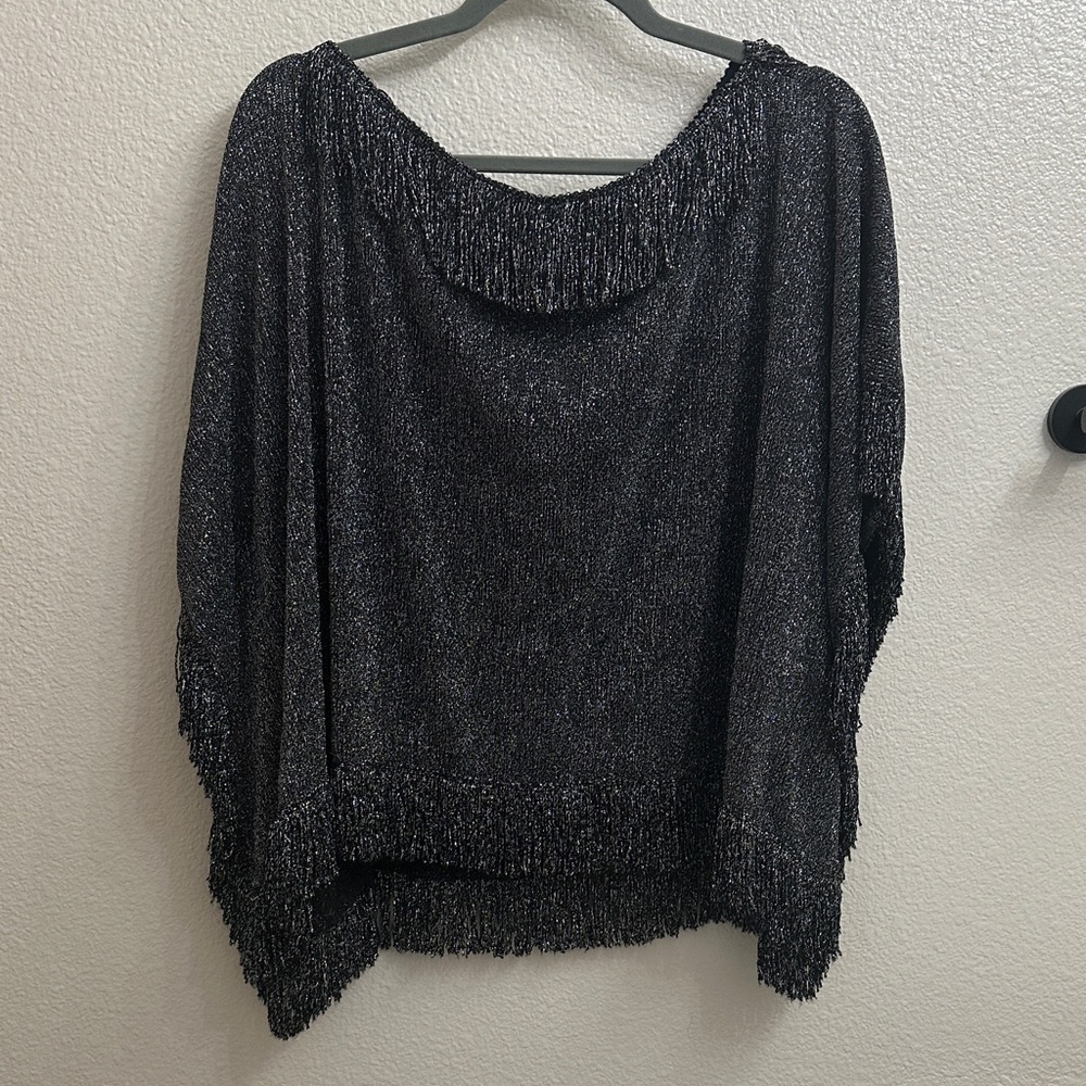 Zara Metallic Black Poncho Sweater